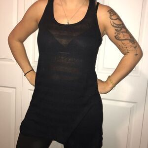 OP Small (3-5) Plain Solid Black Tank Top See Through Beach Bathing Suit Coverup